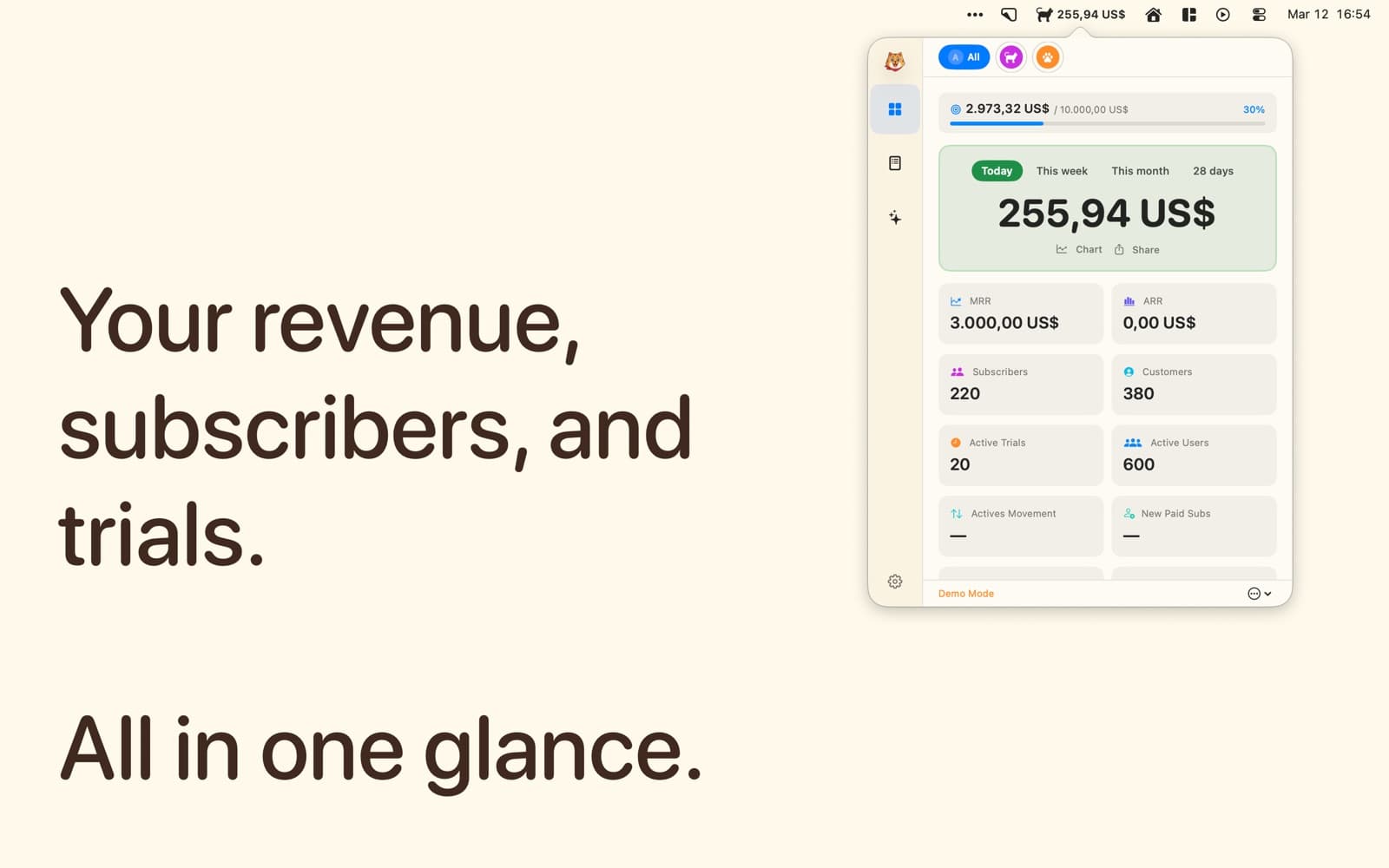 CatBar: Track your RevenueCat revenue from the macOS menu bar.