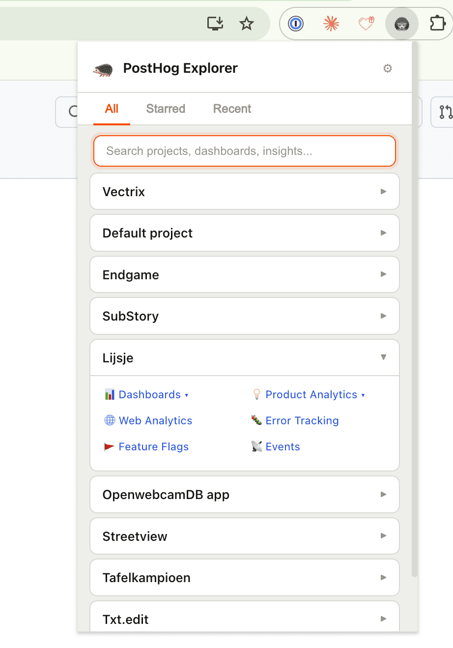 PostHog Explorer: A Chrome extension for quickly navigating your PostHog projects, dashboards, and insights.